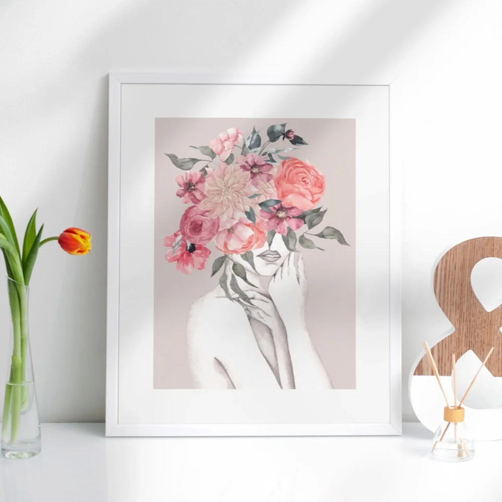 Watercolor Floral Woman Portrait Wall Art Illustration Print Poster Unframed - Picture 6 of 17